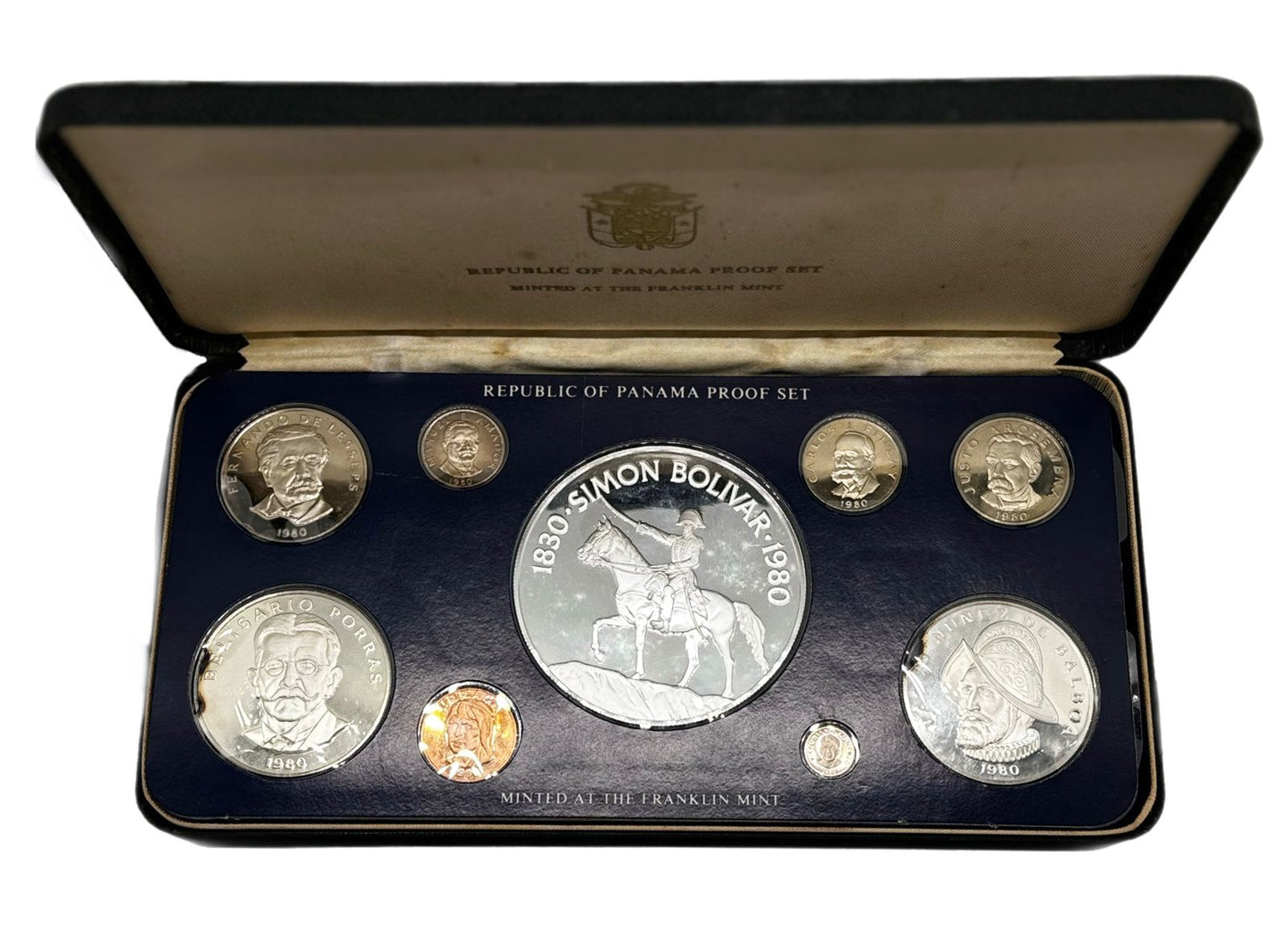 1980 Panamá Proof Set de 9 Monedas por Franklin Mint