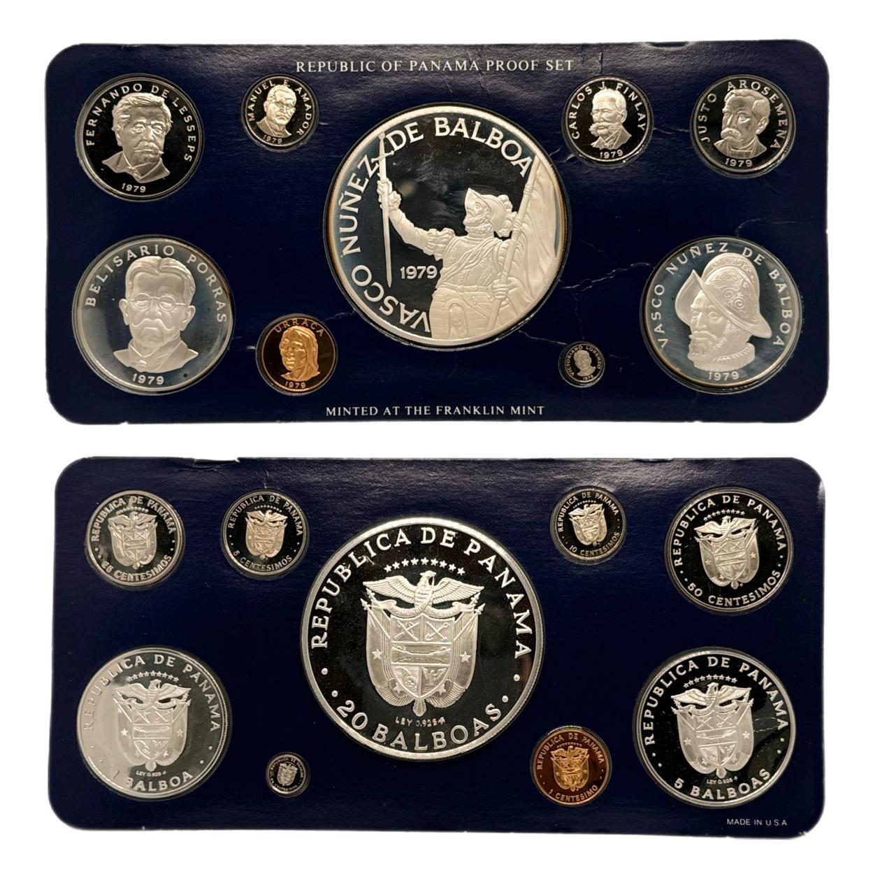 1979 Panamá Proof Set de 9 Monedas por Franklin Mint