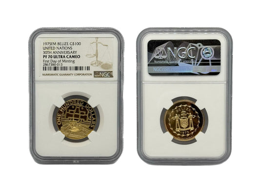 100 Dólar Oro 1975 FM Belize NGC