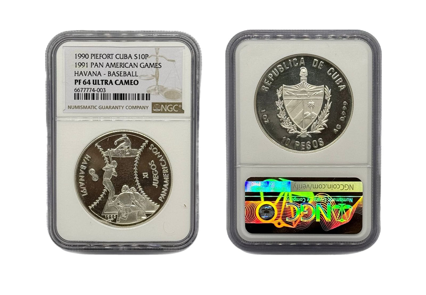 10 Pesos Plata 1990 Piefort Cuba NGC