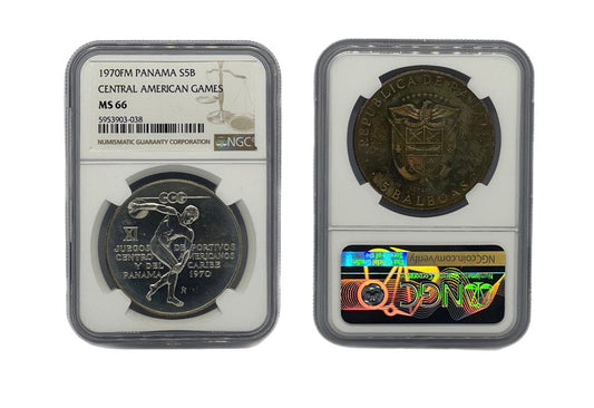 5 Balboas Plata 1970FM Panamá NGC