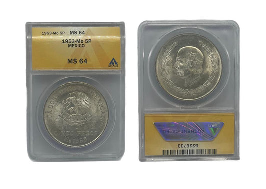 5 Pesos 1953-Mo México ANACS