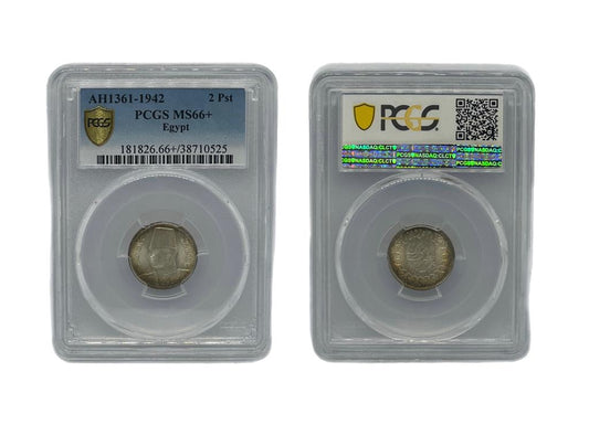 2 Piastras AH1361-1942 Egipto PCGS