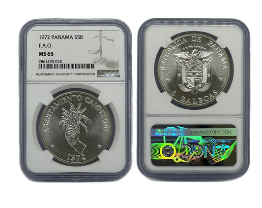 5 Balboas Plata 1972 Panamá NGC