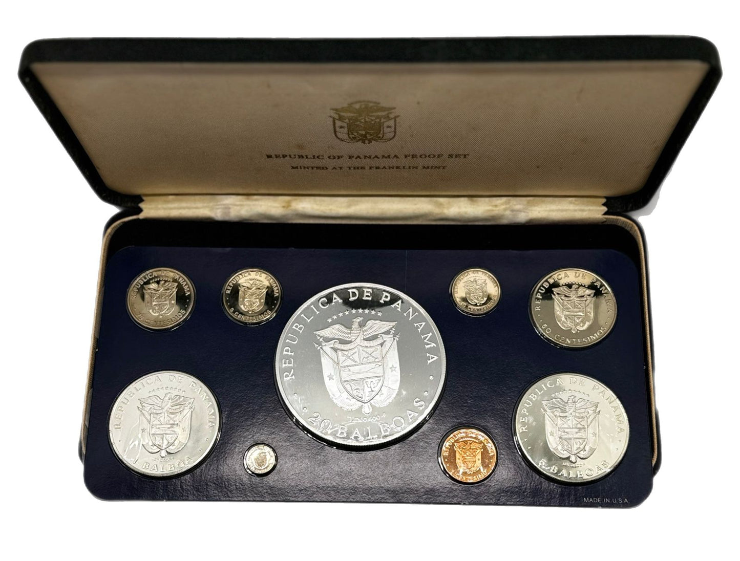 1980 Panamá Proof Set de 9 Monedas por Franklin Mint