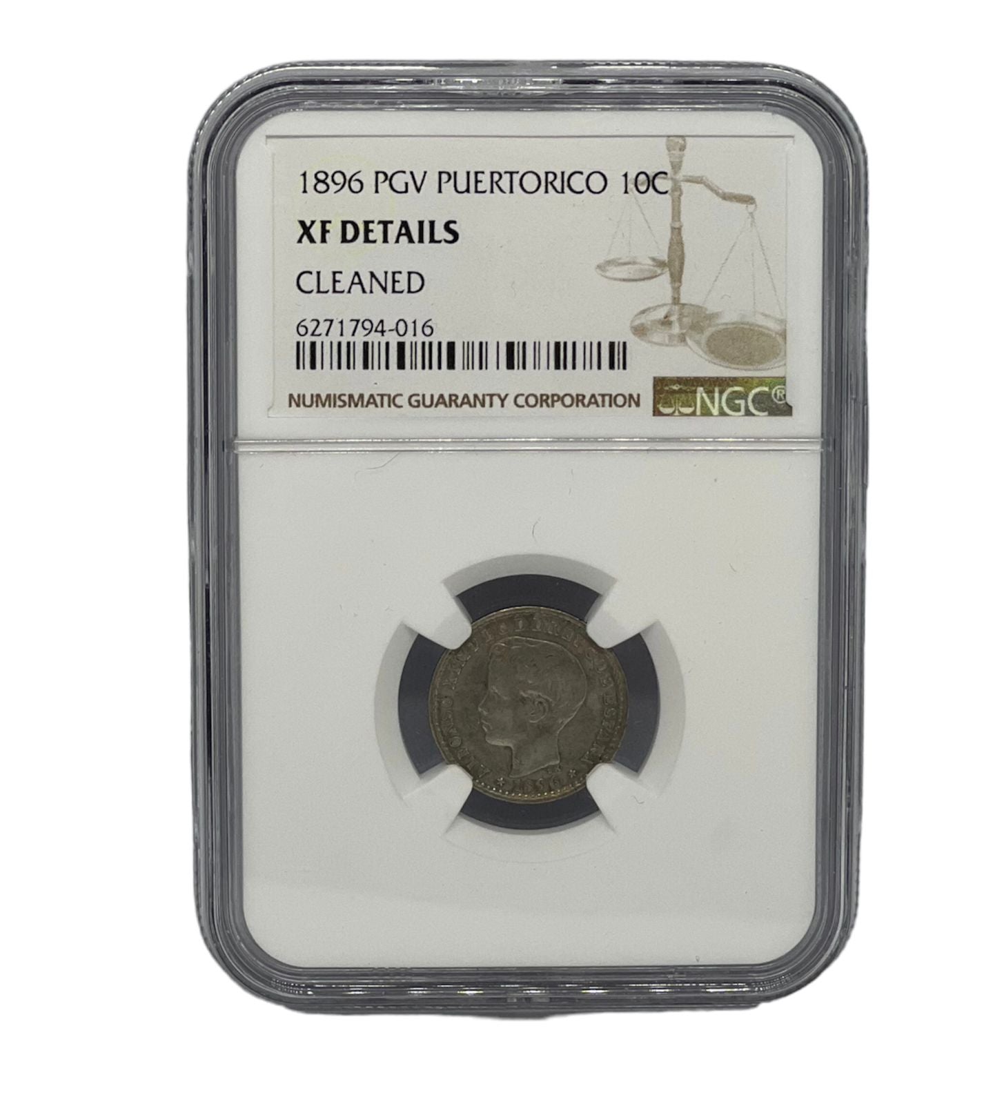 10 Centavos 1896 PGV Puerto Rico NGC