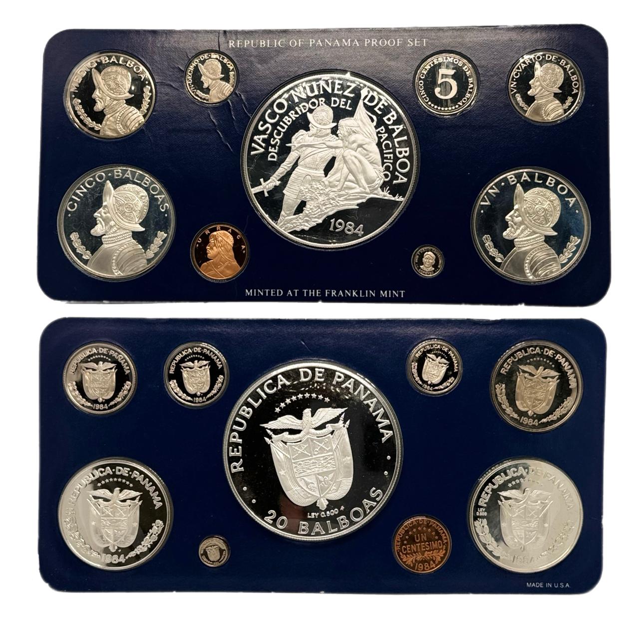 1984 Panamá Proof Set de 9 Monedas por Franklin Mint