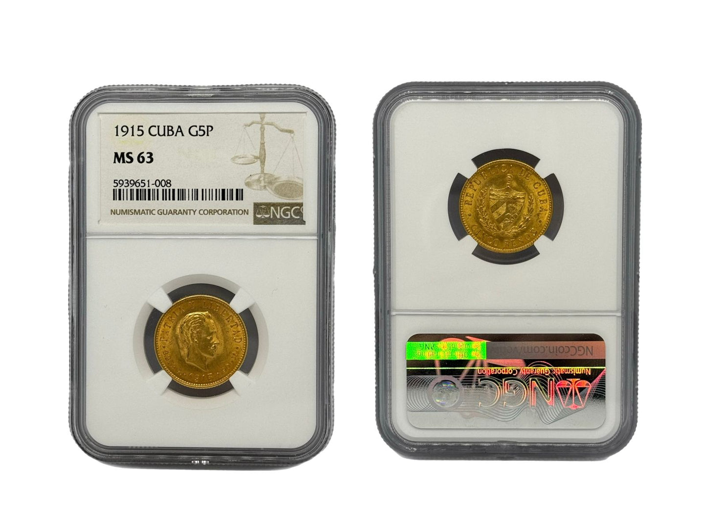 5 Pesos Oro 1915 Cuba NGC