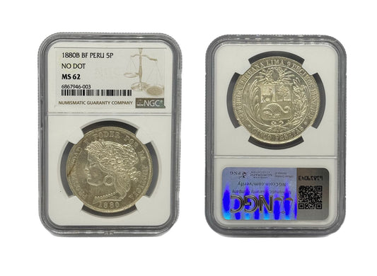 5 Pesetas 1880B BF Perú NGC